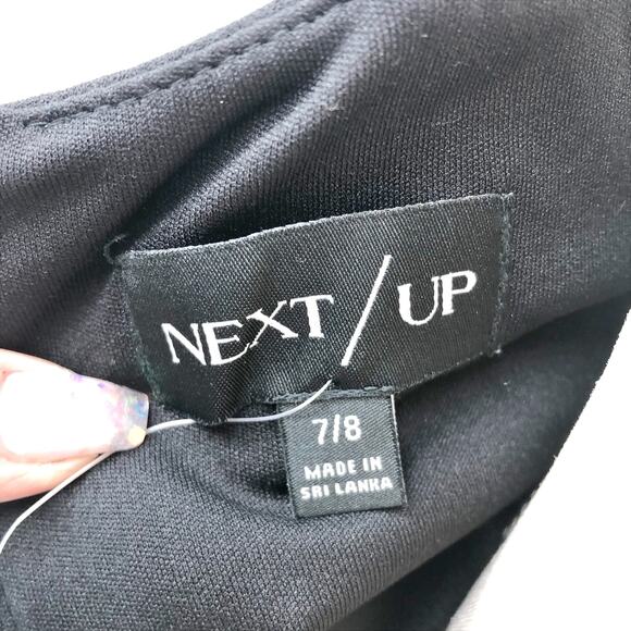 Next Up Womens Asymmetric Slip Dress 7/8 Black Lace Trim Cocktail Party NWT - Picture 9 of 10